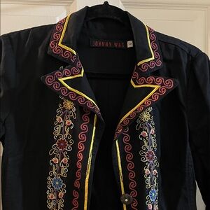 Johnny Was Black Jacket with Multicolor Embroidery